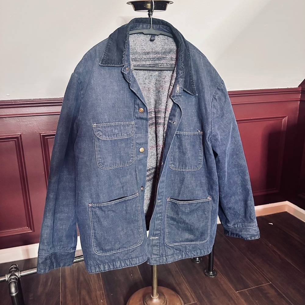 Wrangler EARLY vintage flannel lined corduroy collar denim work jacket XL rare